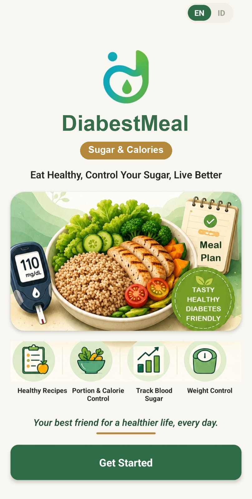 DiabestMeal app welcome screen