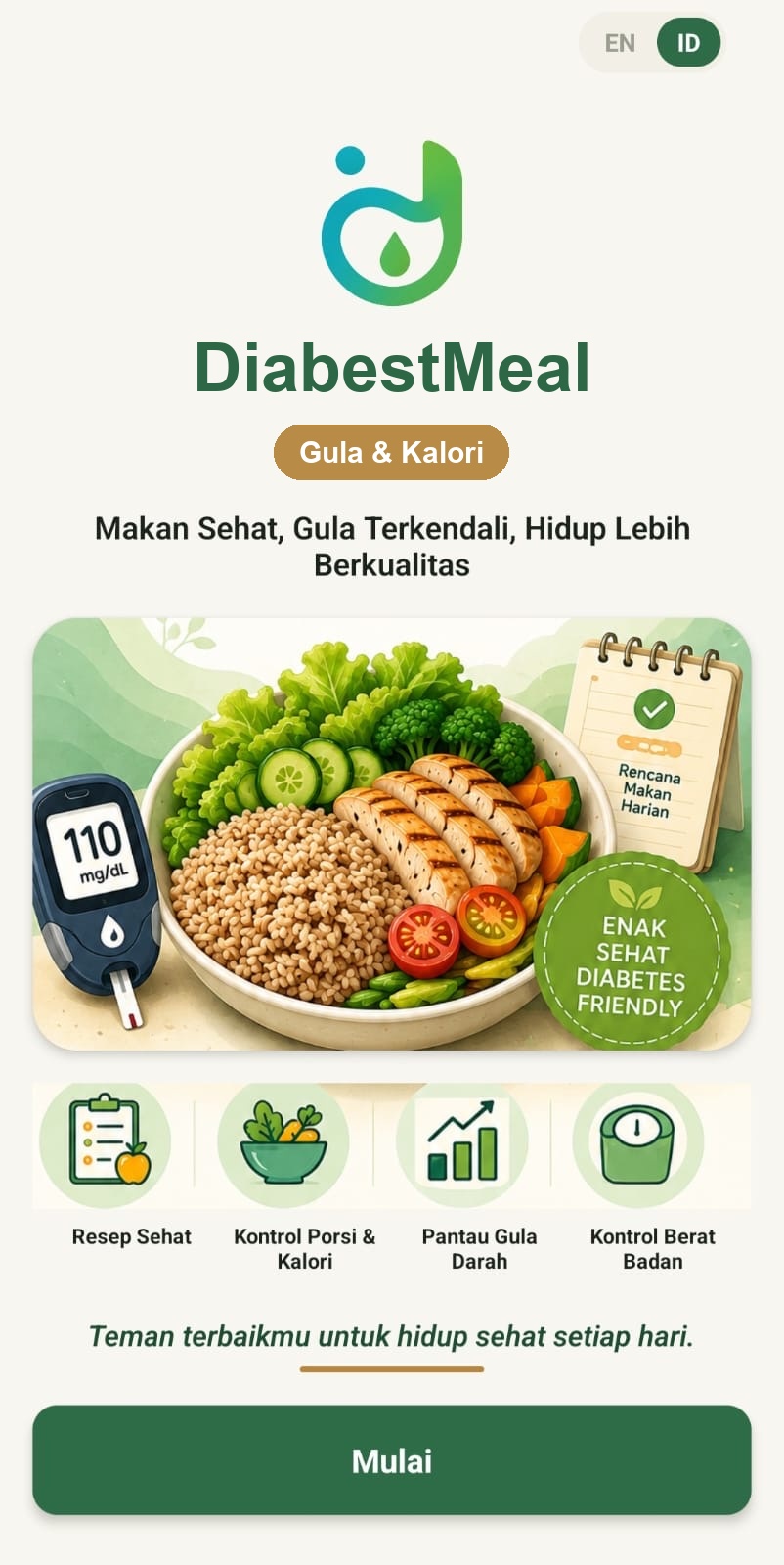 Tampilan pembuka aplikasi DiabestMeal